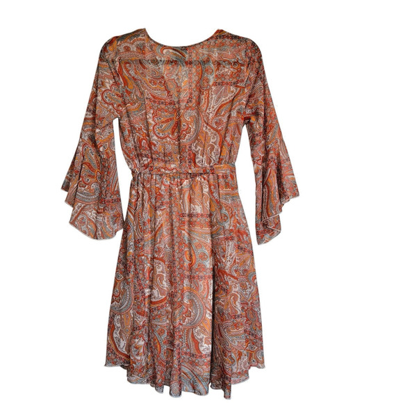 Kate and Lily Sz 4 Faux Wrap Dress Preppy Boho Feminine Flowy Colorful - Picture 2 of 11